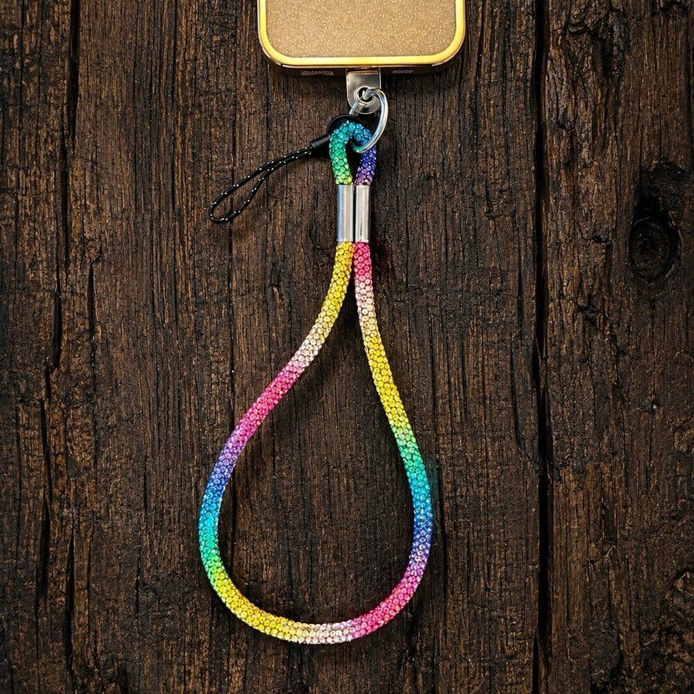 Rainbow Rhinestone Phone Wrist Strap